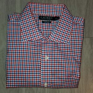 Lauren Ralph Lauren Shirt Mens 17.5 34/35 Button Down Classic Fit Check Red Blue